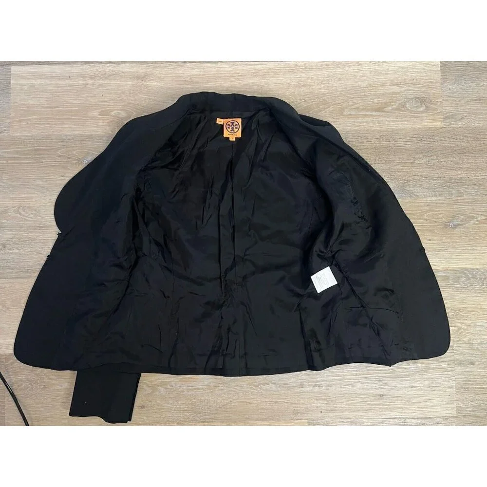 Tory Burch Black Wool Blend Blazer Small Sz 4 Office Siren Designer Chic
